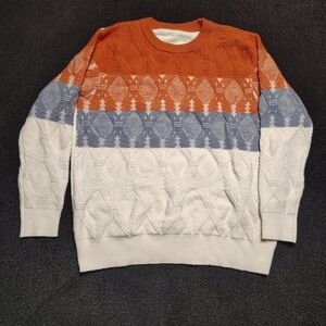 Chunky Knit Brunt Orange Gray Sweater Women's Size Large Extra Large Handmade